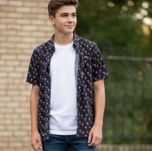 Univibe Black and Pink Flamingo Casual Shirt